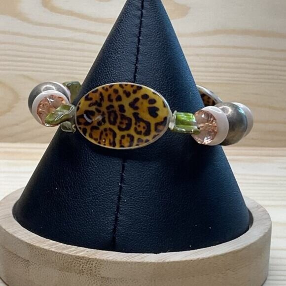 Safari Leopard Multi Bead Stretch Bracelet - Picture 3 of 4